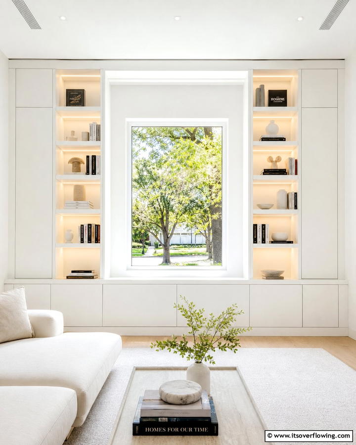 Integrated Bookcases with Hidden Storage - 20 Bookcases Around Window Design Ideas- Functional Decor
