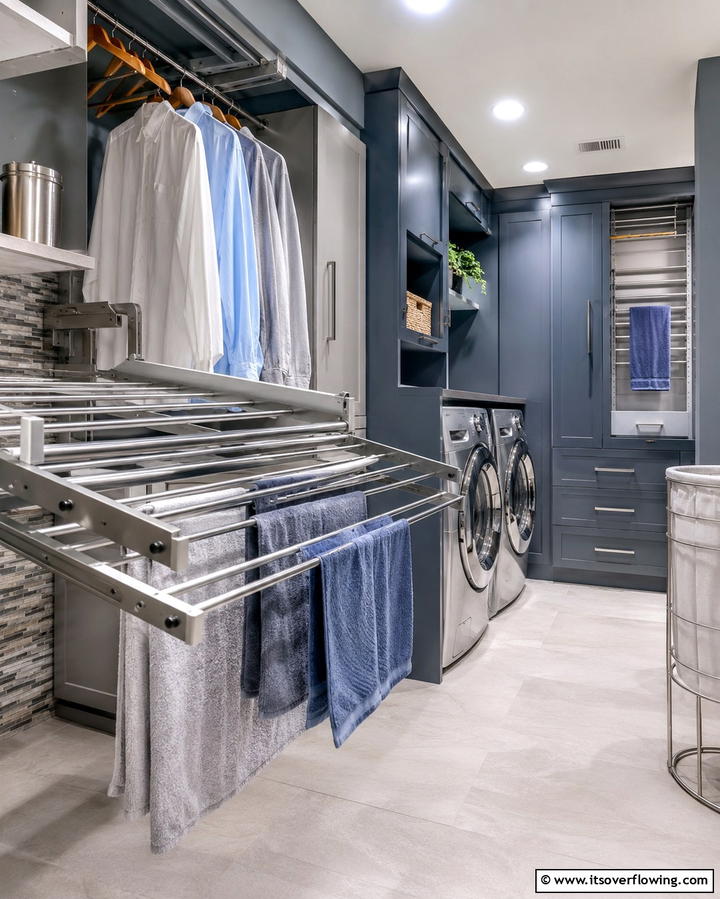 Integrated Drying Systems for Efficiency - 30 Basement Laundry Room Ideas for Functional Utility Spaces