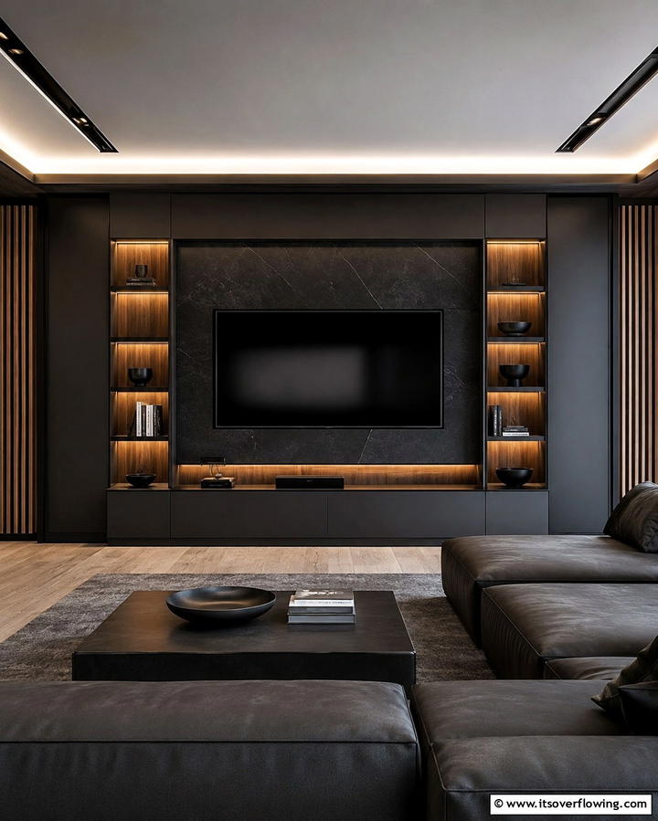 Integrated Entertainment Hub - 30 Awkward Living Room Layout Solutions for Cohesive Design
