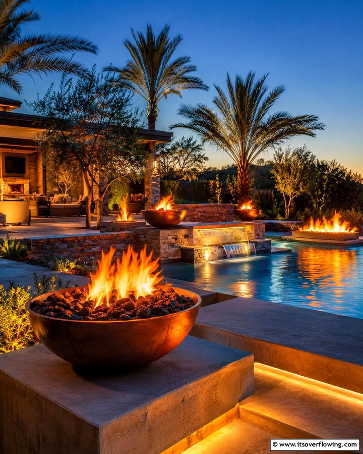 Integrated Fire Features for Evening Ambiance - 25 Lagoon Pool Design Ideas for a Tropical Backyard Retreat