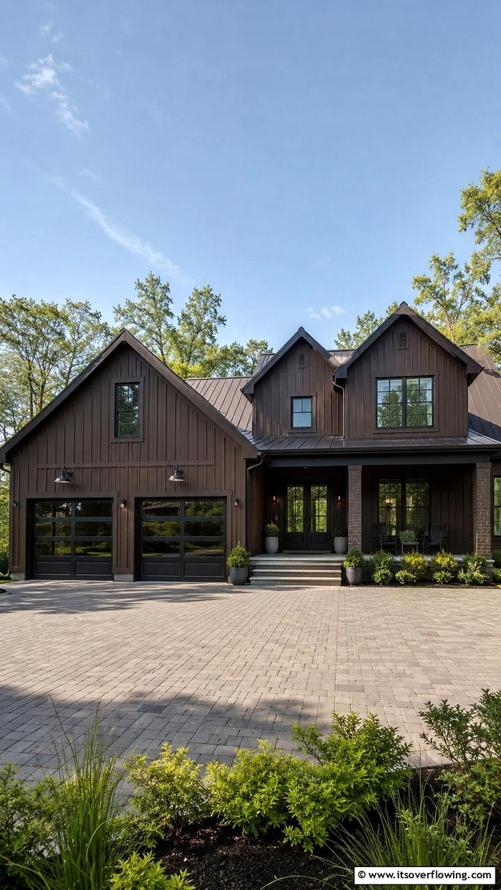 Integrated Garage Design - 30 Dark Brown House With Black Trim Exterior Design Ideas