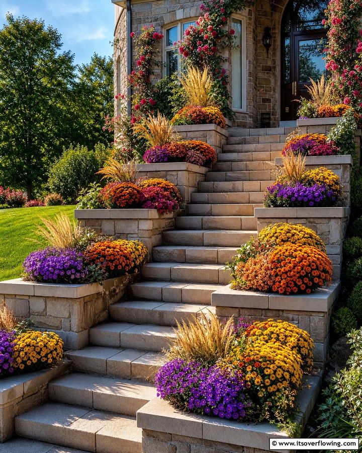 Integrated Garden Steps Planter - 21 Fall Planter Ideas to Refresh Your Outdoor Spaces