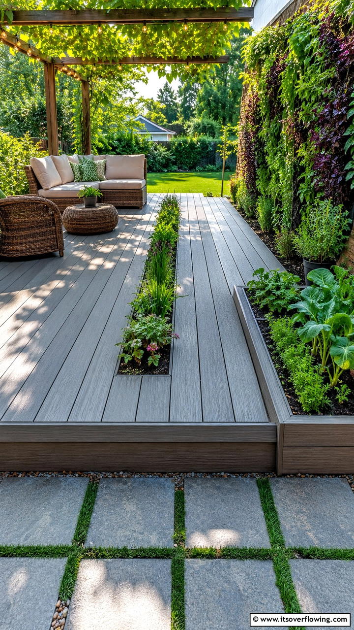 Integrated Green Composite Deck - 30 Composite Deck Ideas- Stylish and Durable Outdoor Designs