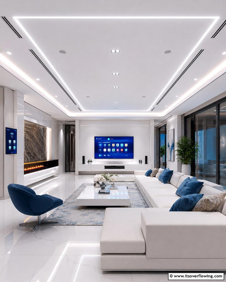 Integrated High Tech Brilliance - 30 Living Room Ceiling Lighting Ideas- Elevate Your Space