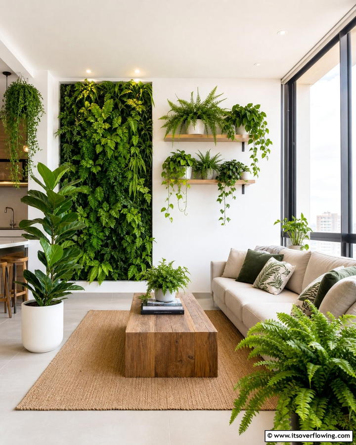Integrated Indoor Greenery - 21 Small Apartment Living Room Ideas for Compact Spaces
