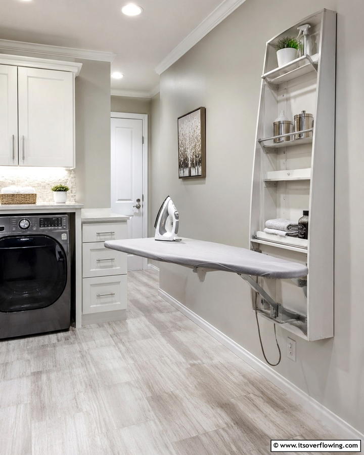 Integrated Ironing Station Design - 30 Basement Laundry Room Ideas for Functional Utility Spaces