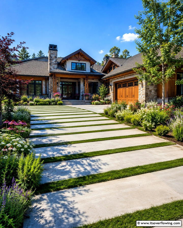 Integrated Landscape Concrete Driveway - 30 Durable Concrete Driveway Designs to Enhance Curb Appeal