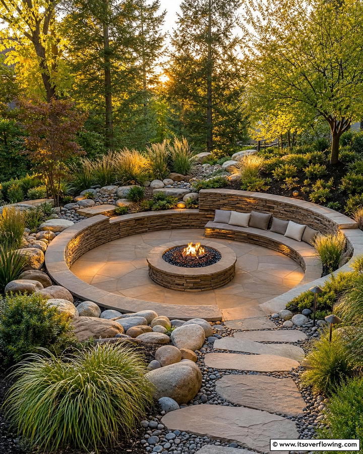 Integrated Landscape Feature - 21 Fire Pit Ideas for Outdoor Gatherings and Cozy Nights
