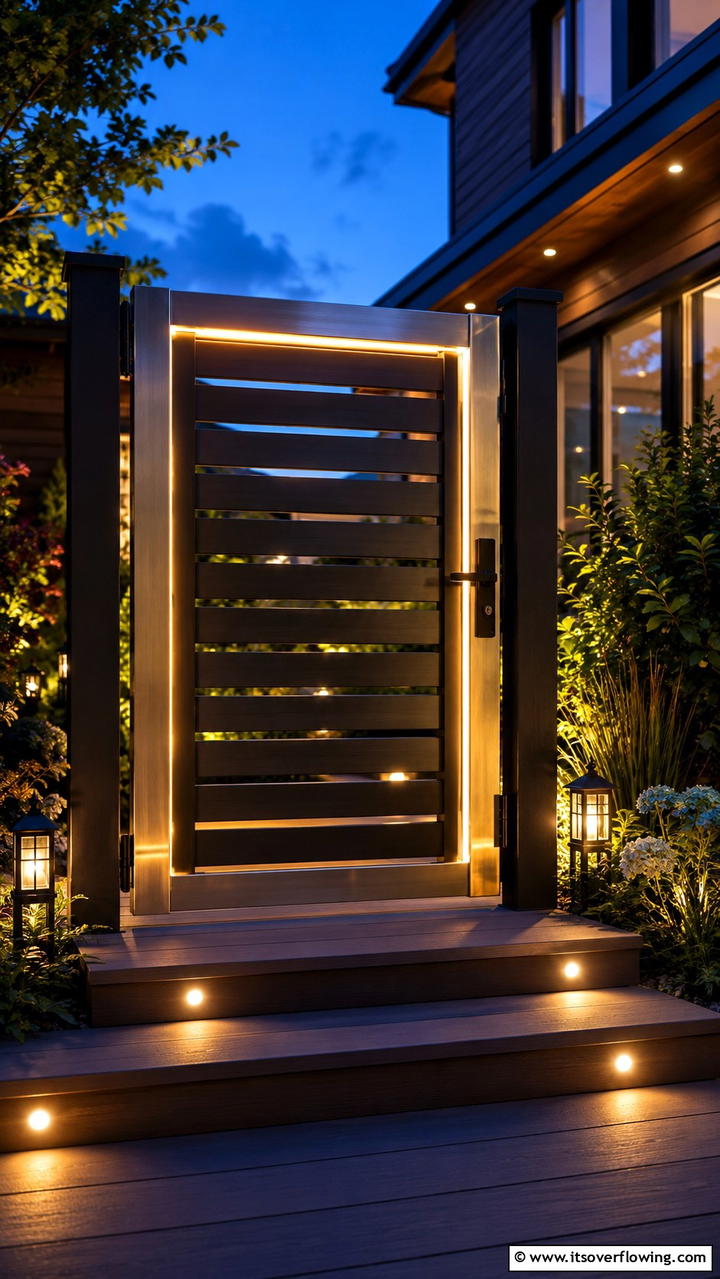Integrated Lighting Feature - 30 Deck Gate Ideas for Safety and Outdoor Style