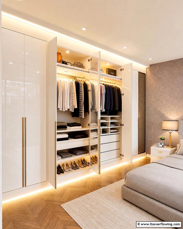 Integrated Lighting Features - 21 Space-Saving Built-In Wardrobe Ideas for Organized Homes