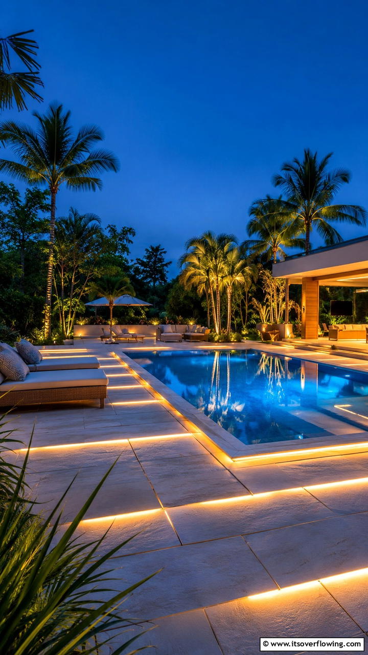 Integrated Lighting Features - 30 Concrete Pavers Around Pool Ideas for Durable Style
