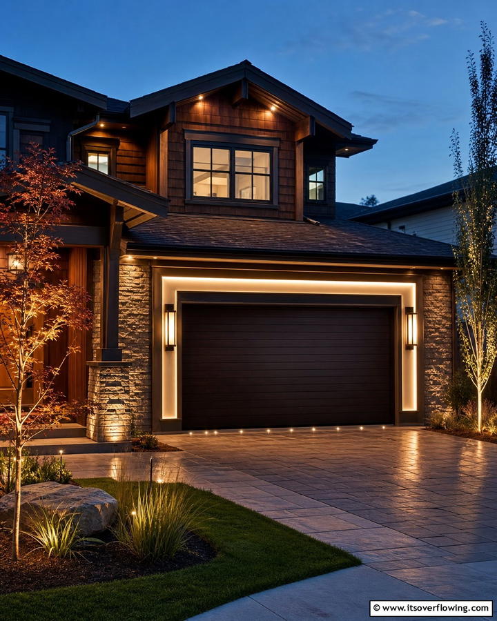 Integrated Lighting Features - 20 Exterior Garage Door Trim Ideas to Boost Curb Appeal