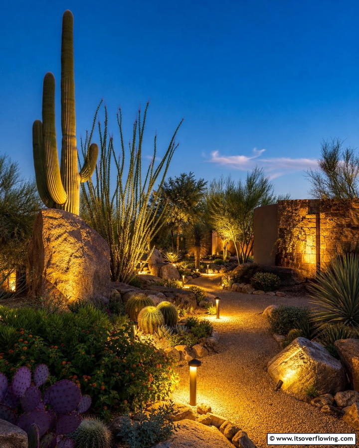Integrated Lighting Garden - 30 Desert Landscape Ideas for Low-Water Gardens