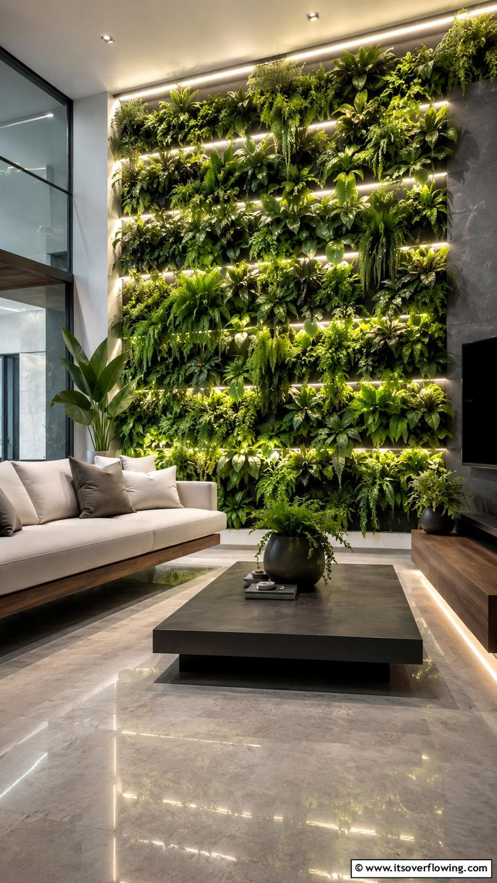 Integrated Lighting Plant Wall - 30 Indoor Plant Wall Ideas to Transform Blank Spaces