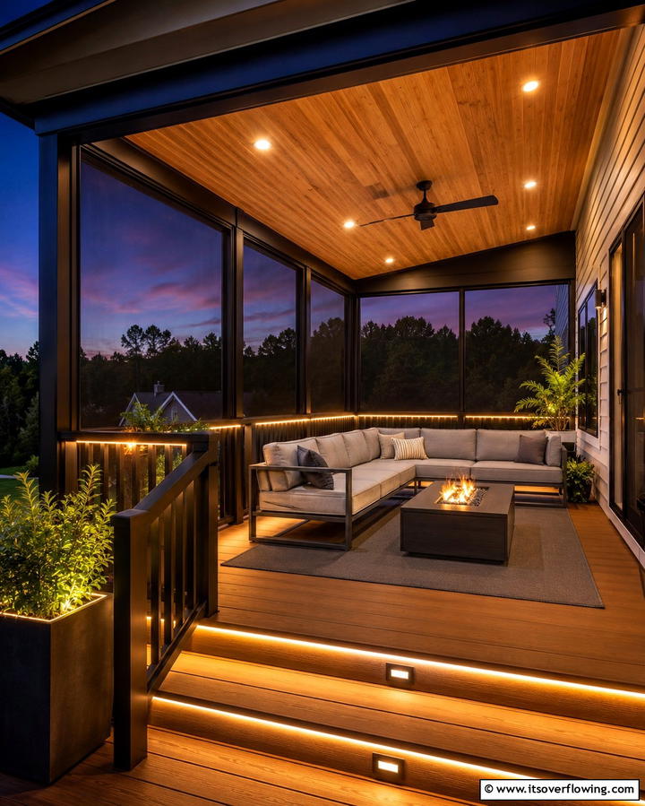 Integrated Lighting Screened Deck - 30 Screened-in Deck Ideas for Bug-Free Outdoor Living