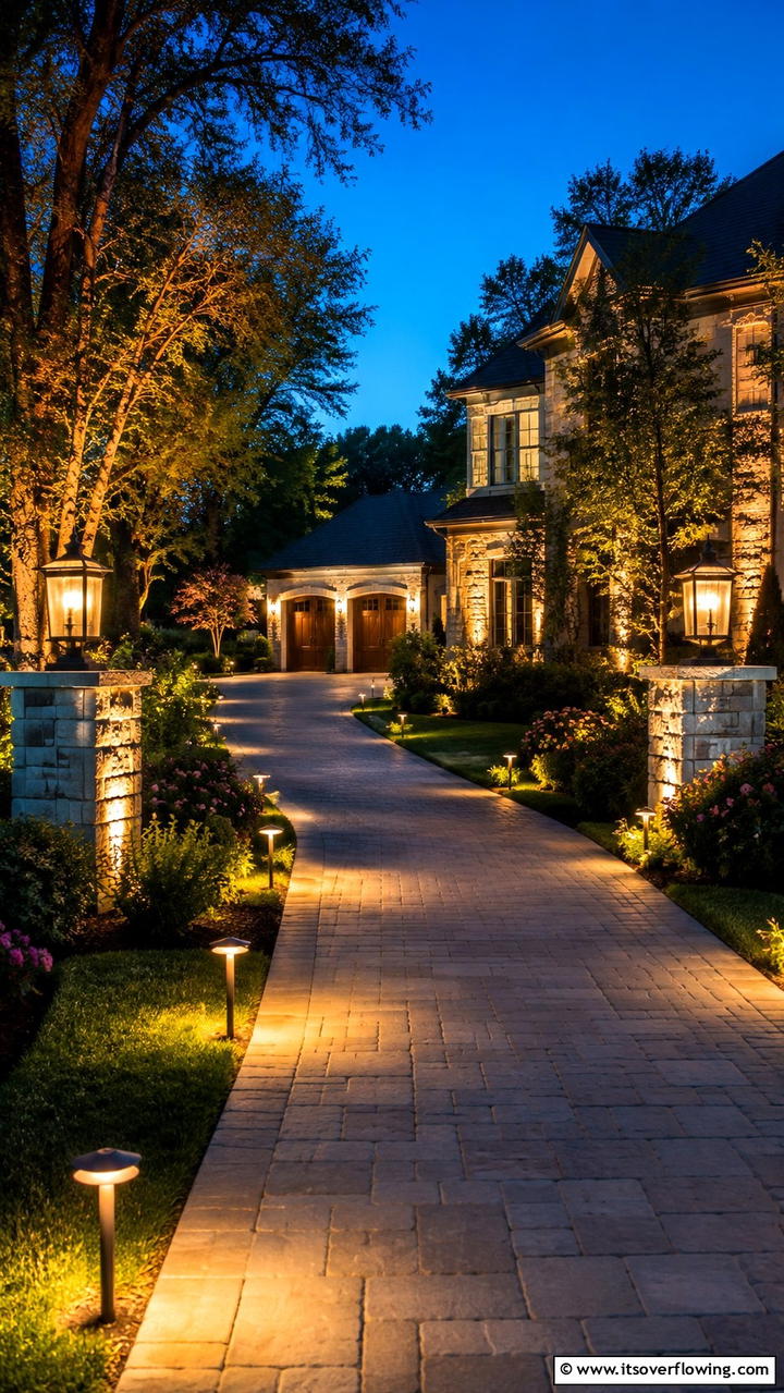 Integrated Lighting Solutions - 30 Driveway Landscape Ideas to Boost Curb Appeal