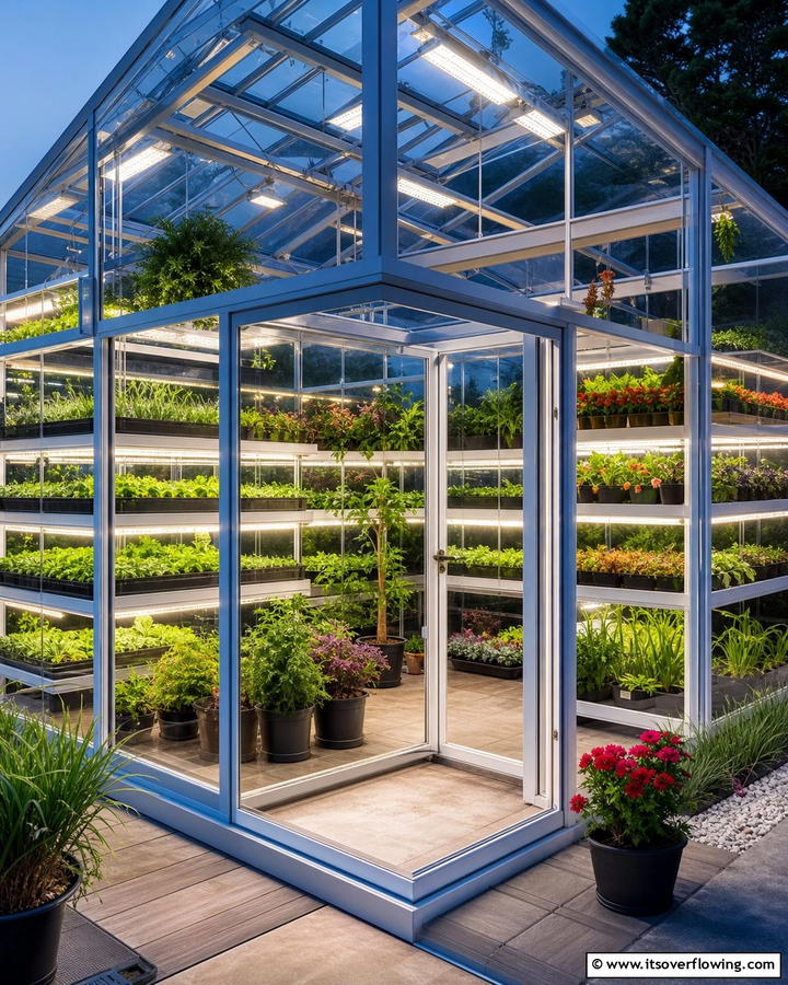 Integrated Lighting Systems - 20 Innovative Corner Greenhouse Ideas for Gardeners