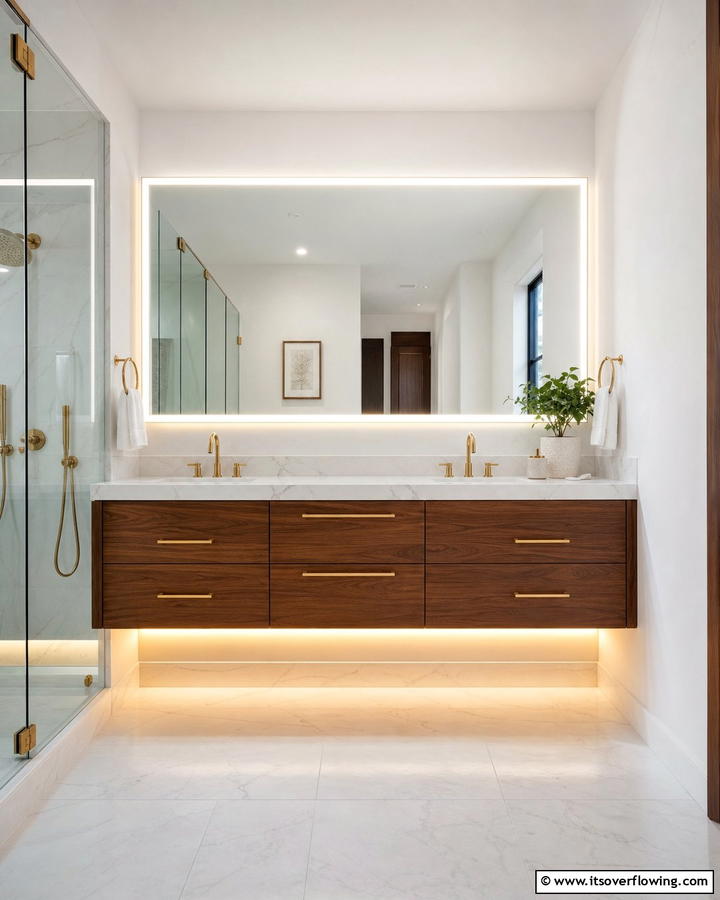 Integrated Lighting for Style and Function - 20 Wood Bathroom Vanity Ideas for a Warm Look