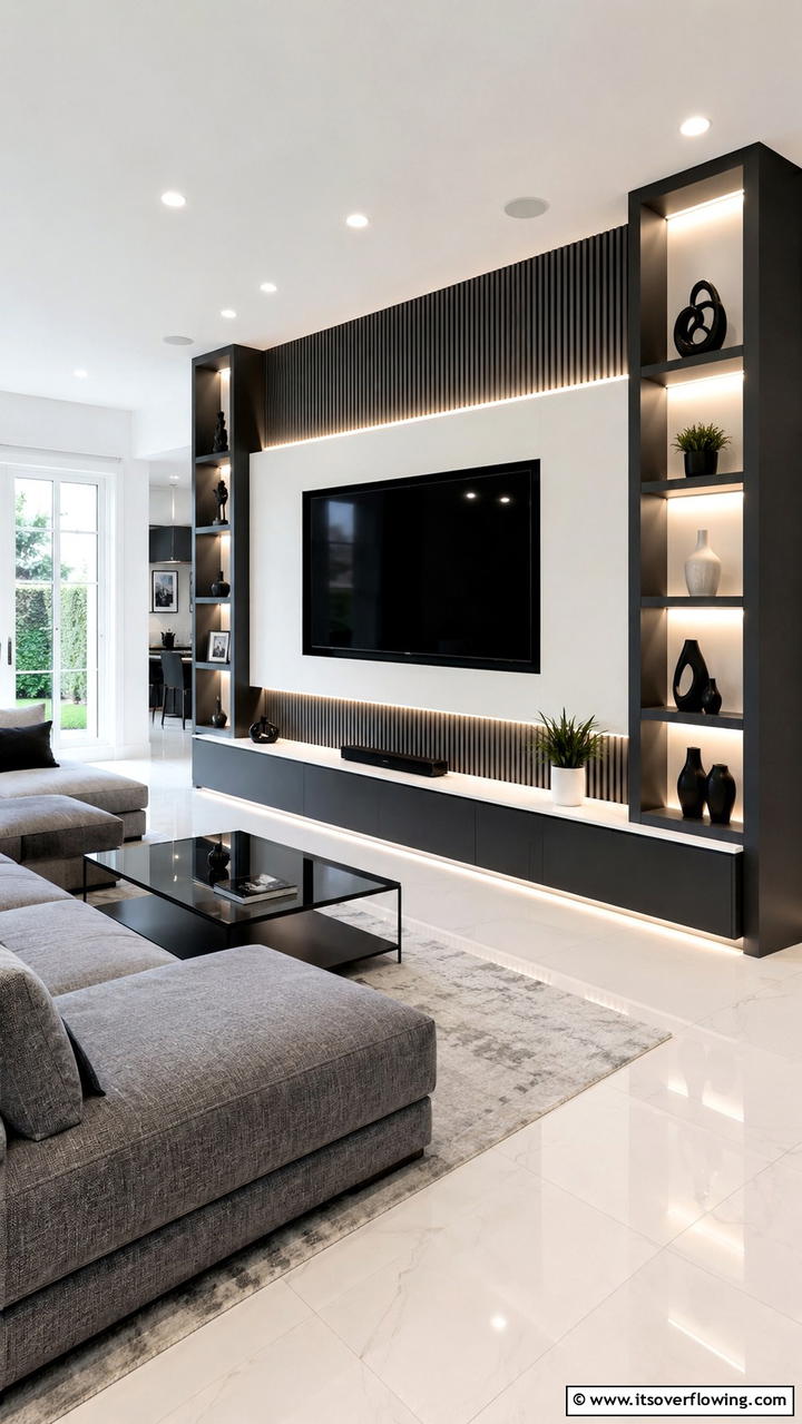 Integrated Media Center - 30 Half Wall Ideas- Modern Room Dividers & Design Tricks