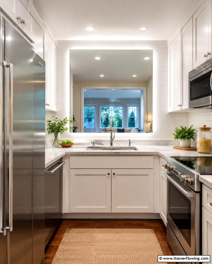 Integrated Mirror Lighting - 30 Small Kitchen Lighting Ideas to Brighten Compact Spaces