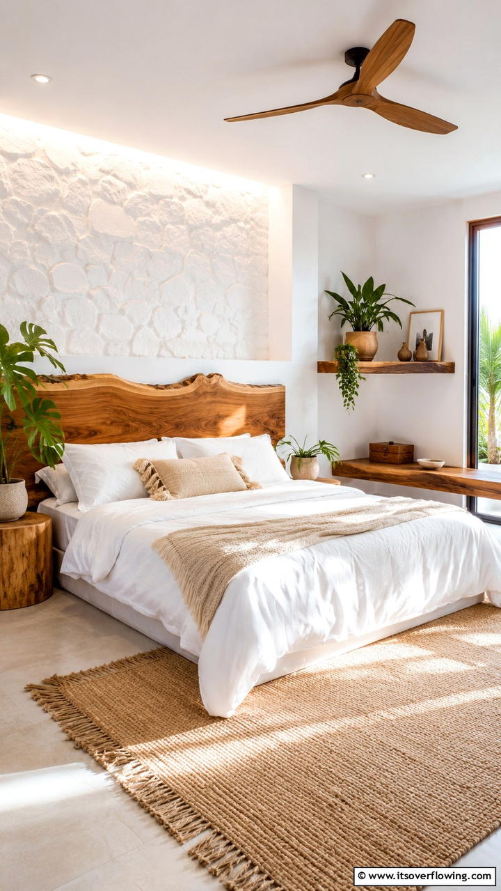Integrated Natural Elements - 21 Serene White Bedroom Ideas for a Calming Retreat
