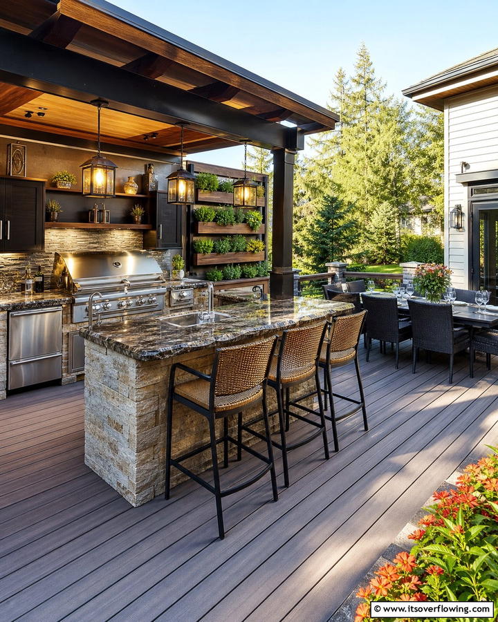 Integrated Outdoor Kitchen Deck - 21 Patio Deck Designs to Elevate Your Outdoor Living Space