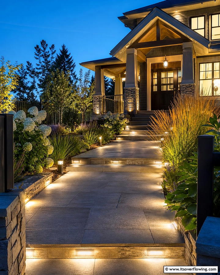 Integrated Pathway Lights - 30 Inviting Front Porch Lighting Ideas for Curb Appeal