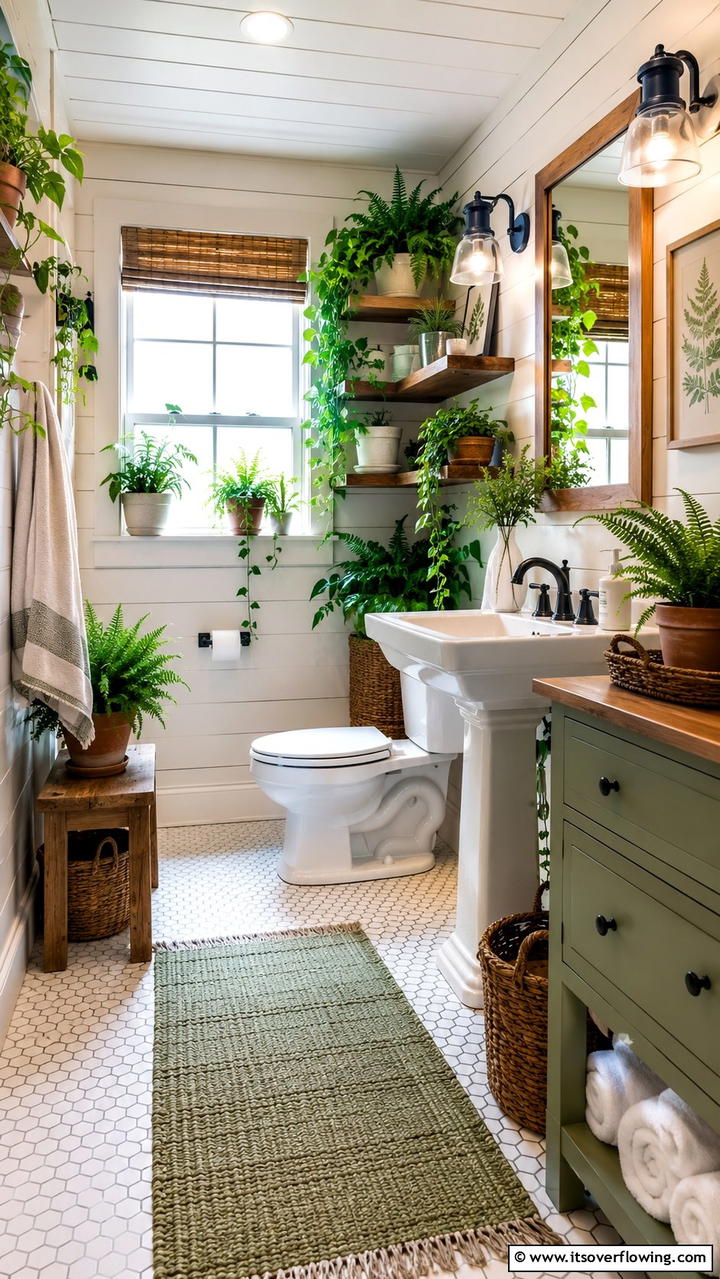 Integrated Plant Displays - 30 Cottage Bathroom Ideas for a Charming Relaxing Retreat