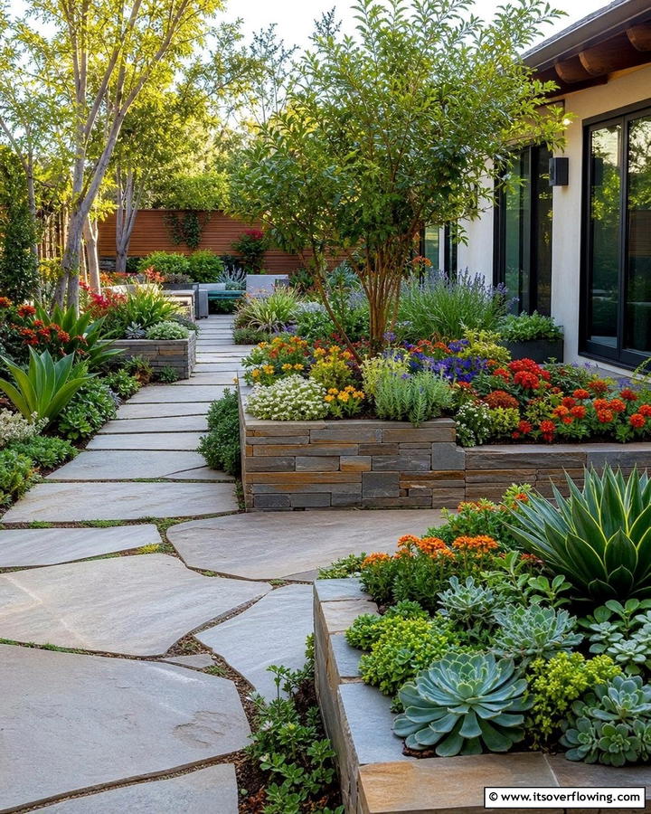 Integrated Planter Flagstone Walkway - 30 Flagstone Walkway Ideas for Charming Pathways
