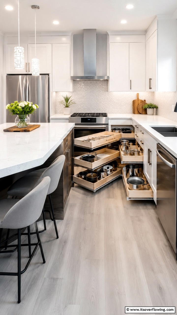 Integrated Pull Out Drawers - 30 Corner Cabinet Ideas to Maximize Storage in Any Room