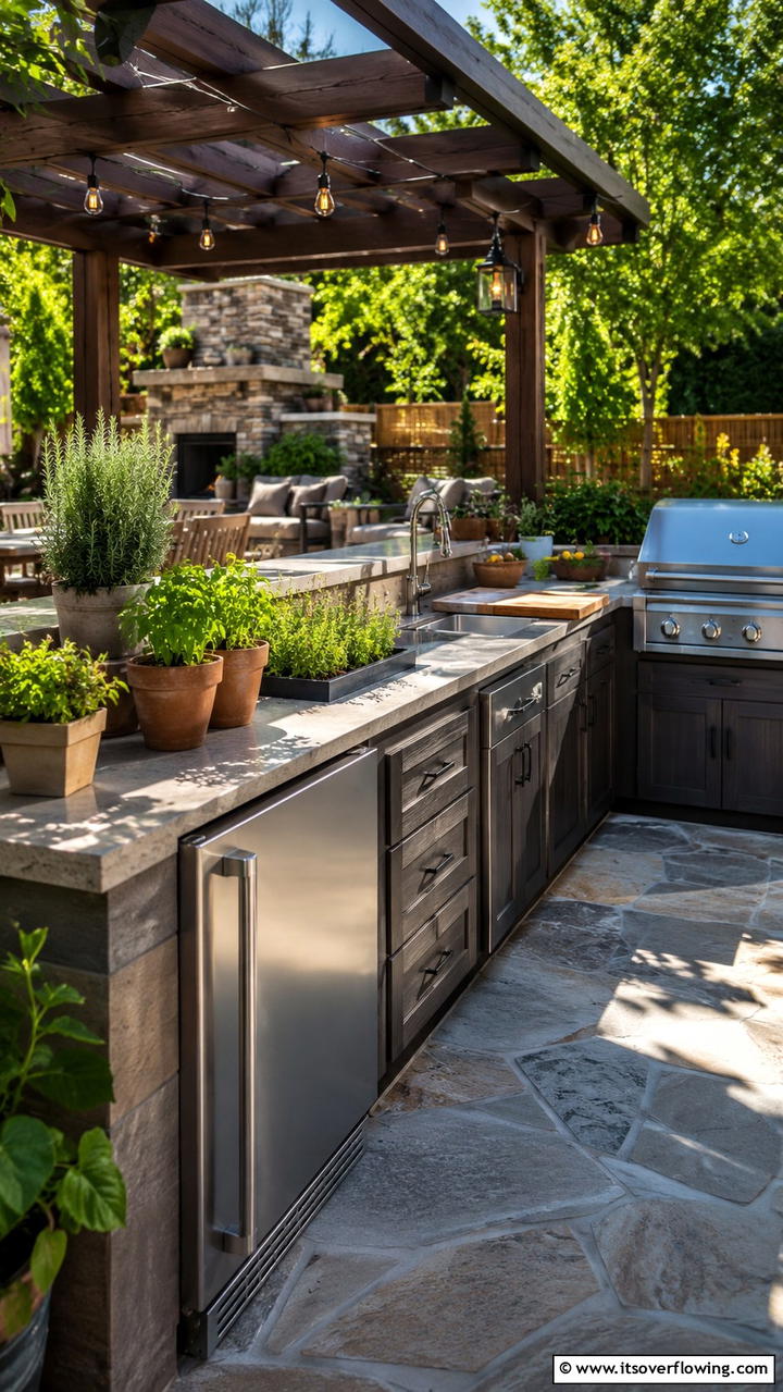 Integrated Refrigeration and Prep Area - 30 BBQ Island Ideas for Ultimate Outdoor Entertaining