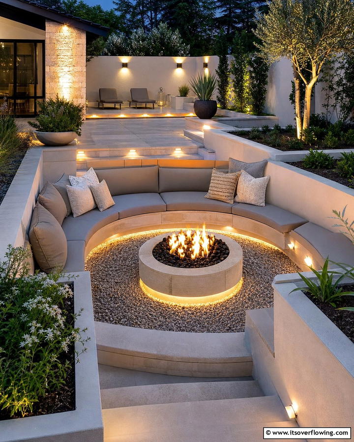 Integrated Seating Arrangement - 21 Fire Pit Ideas for Outdoor Gatherings and Cozy Nights