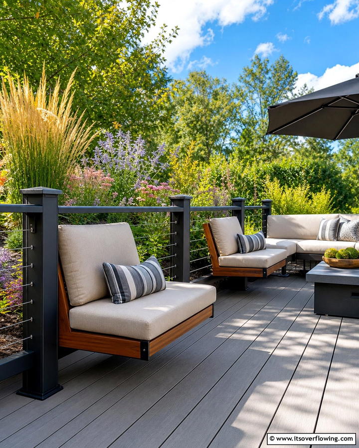 Integrated Seating Solutions - 30 Modern Metal Deck Railing Ideas for Stylish Outdoor Spaces