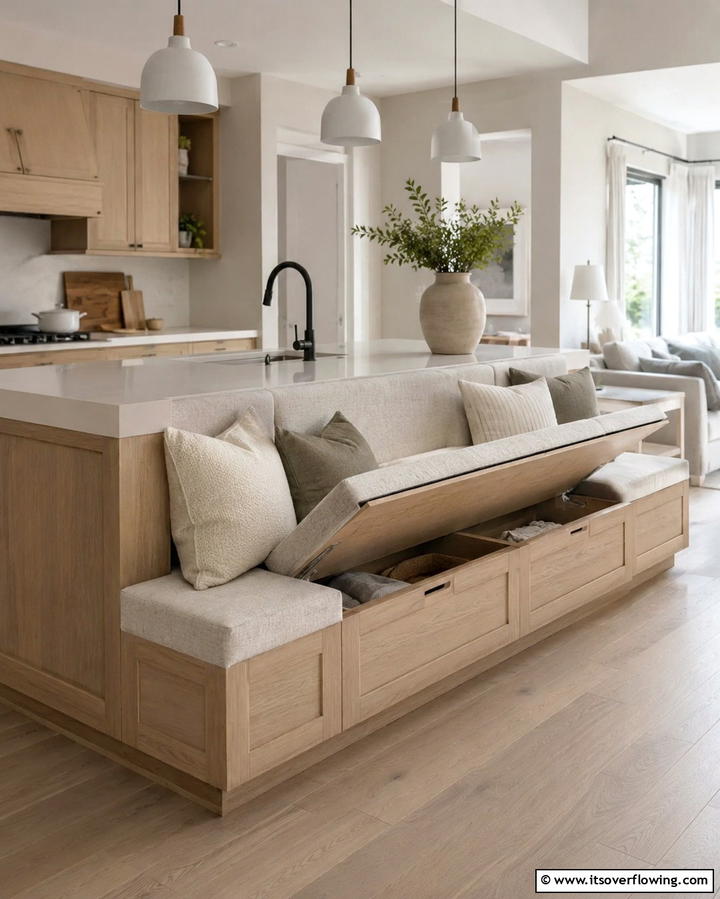 Integrated Seating Storage - 25 Smart Kitchen Island Storage Ideas for Organized Kitchens