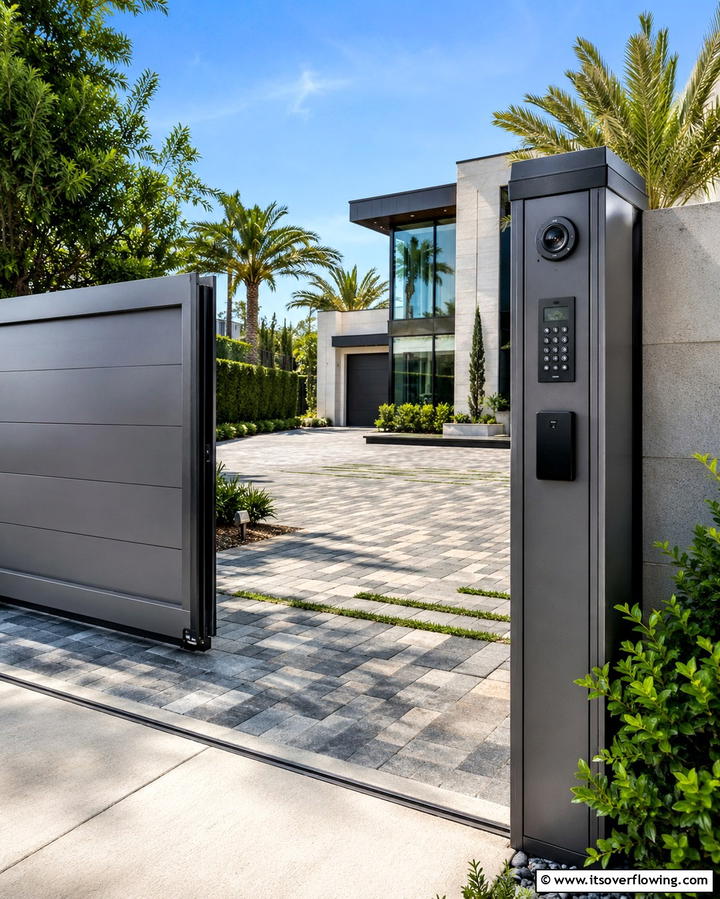 Integrated Smart Security Gate - 30 Stylish Driveway Gate Ideas for Curb Appeal