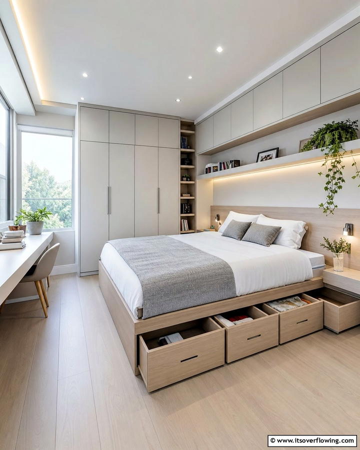 Integrated Storage Solutions - 21 Minimalist Bedroom Ideas for a Serene Retreat