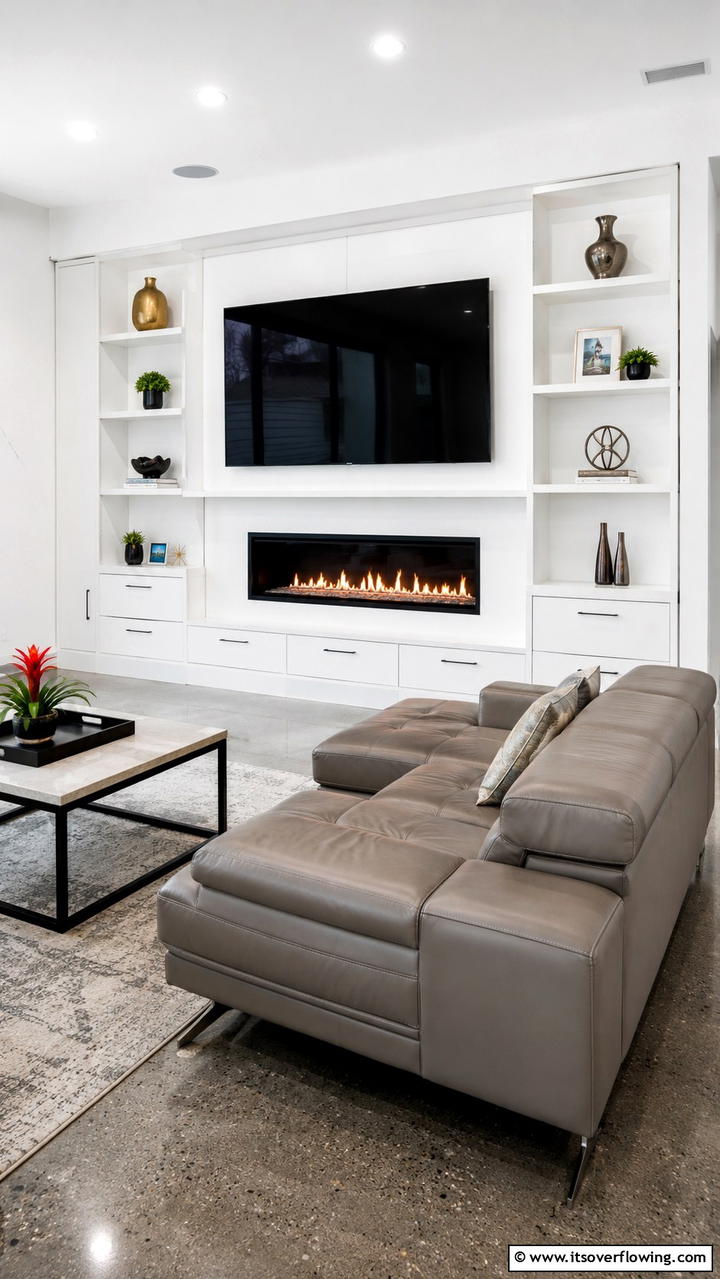 Integrated Storage Unit - 21 Stylish TV Over Fireplace Ideas for Modern Living Rooms