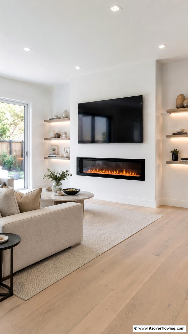 Integrated TV and Electric Fireplace Feature - 30 Electric Fireplace Ideas With TV Above for Cozy Spaces