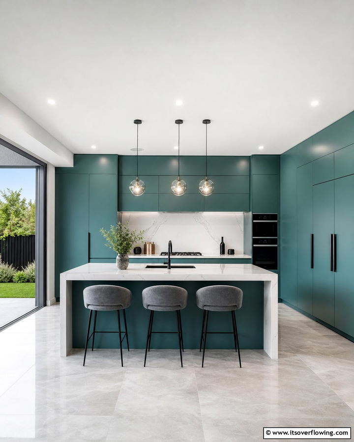 Integrated Teal Green Storage - 21 Green Kitchen Cabinet Ideas for a Vibrant Culinary Space