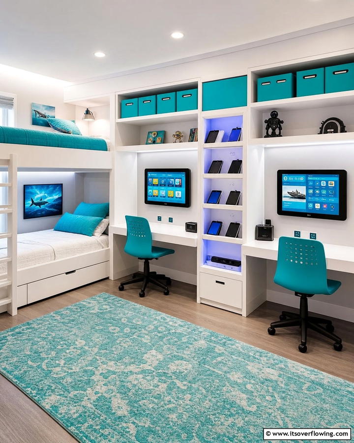 Integrated Tech Corners - 21 Shared Kids Room Design Ideas for Siblings