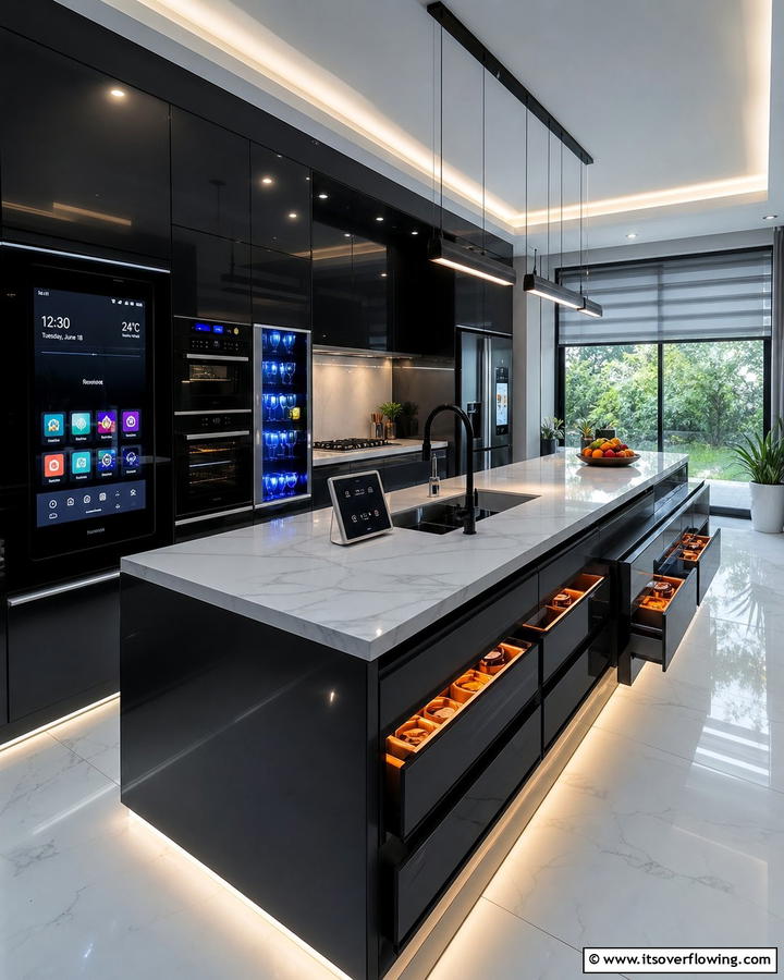 Integrated Technology - 30 Kitchens With Black Cabinets for Bold Elegance