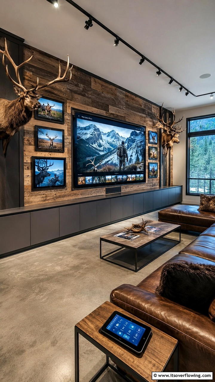 Integrated Technology Displays - 30 Hunting Trophy Room Ideas for Rustic Decor