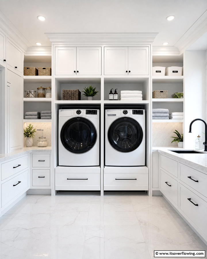 Integrated Washer Dryer Cubbies - 21 Laundry Room Storage Ideas for Clutter-Free Efficiency