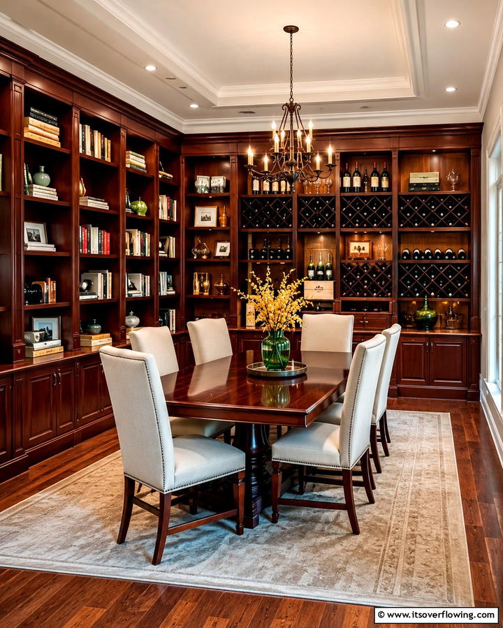 Integrated Wine Storage - 25 Library Dining Room Combo Ideas for Book Lovers