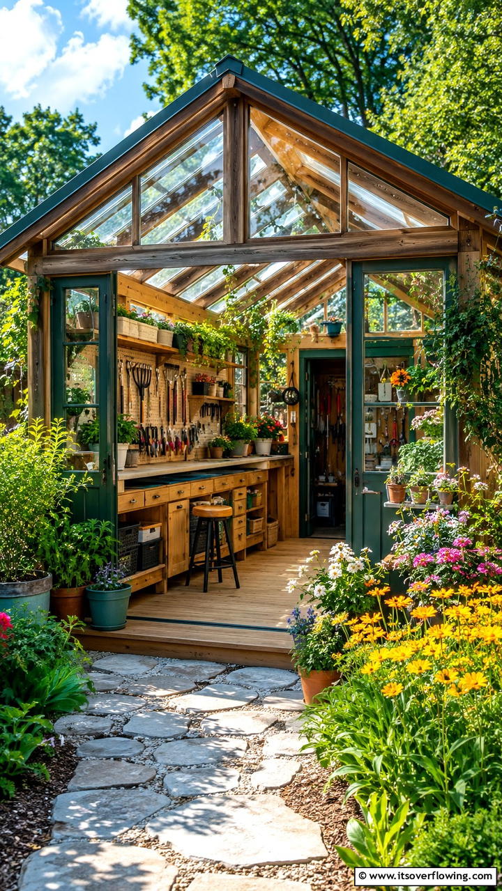 Integrated Work and Garden Space - 30 Greenhouse and Shed Combo Ideas- Space-Saving Designs