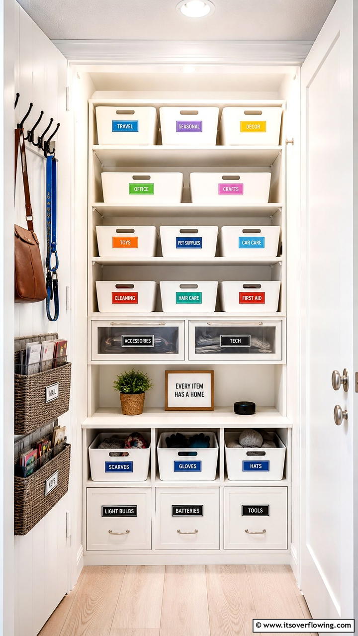 Integrating Smart Storage with Labeling Systems - 30 Smart Hall Closet Organization Ideas for Maximized Space