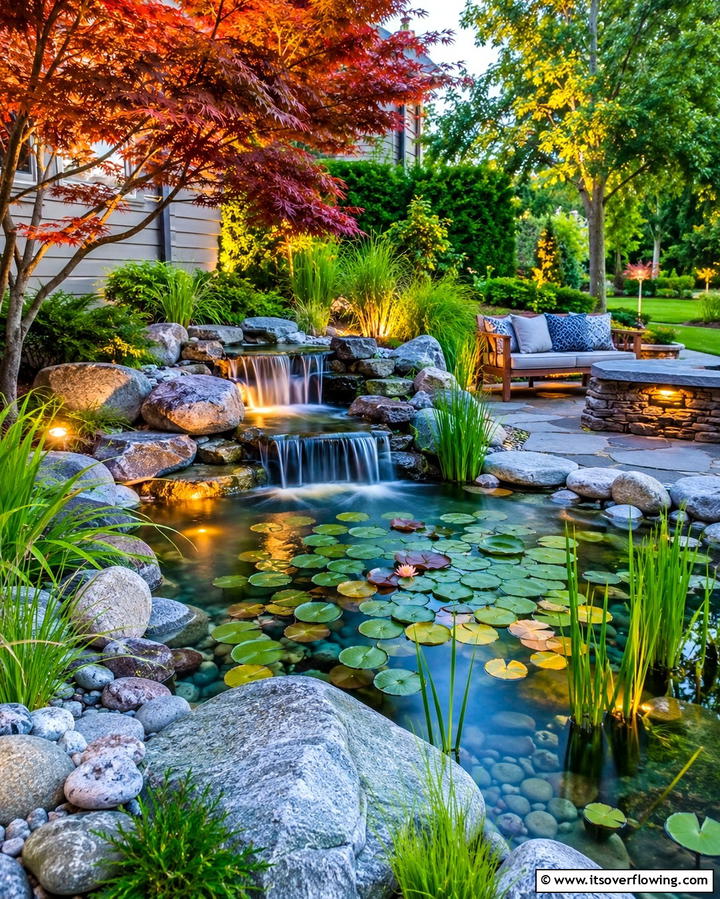 Intelligent Water Features for Relaxation - 25 AI Landscape Design Ideas for the Modern Homeowner