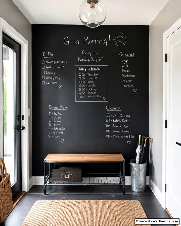 Interactive Chalkboard Wall - 30 Entryway Wall Ideas for First Impressions and Functional Storage