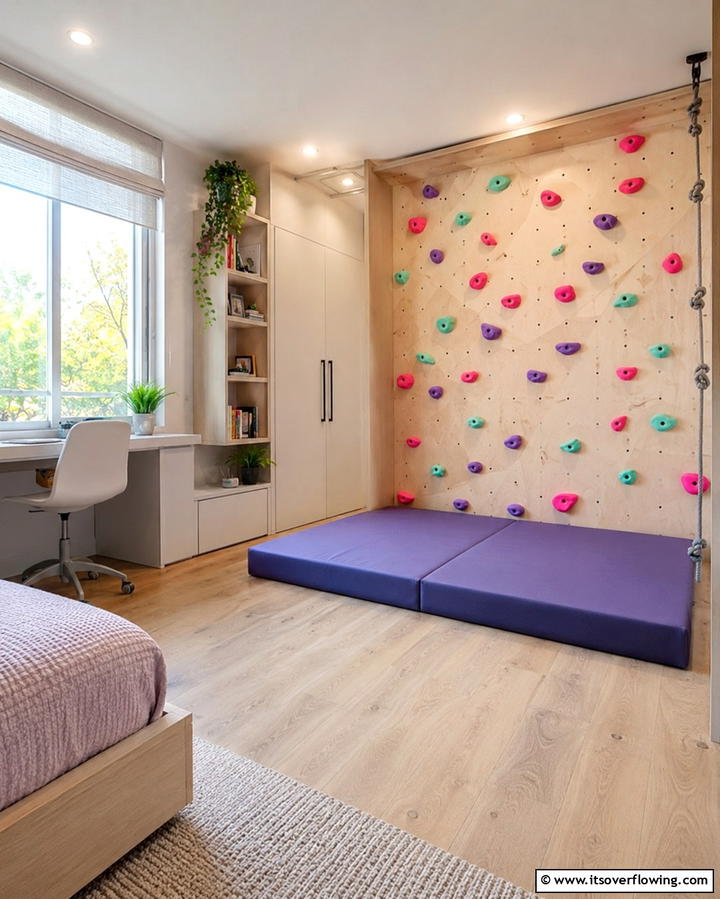 Interactive Climbing Wall - 25 Girl Room Ideas for 10-year-olds- Creative & Fun Designs