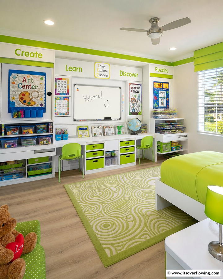 Interactive Learning Stations - 21 Shared Kids Room Design Ideas for Siblings